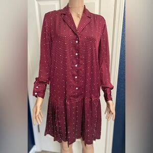 Elegant Burgundy Polka Dot Long Sleeve Dress